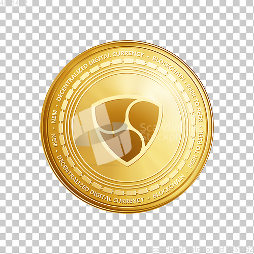 Image of Golden NEM blockchain coin symbol.