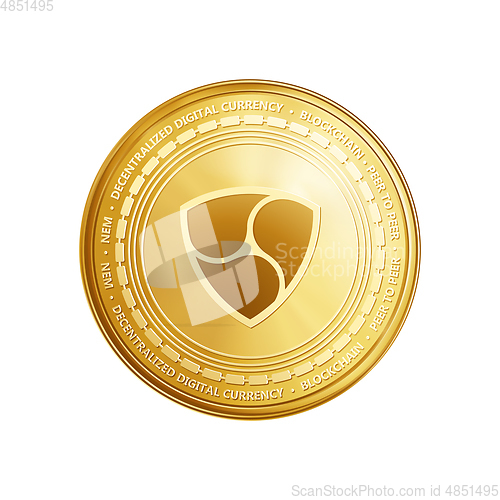 Image of Golden NEM blockchain coin symbol.