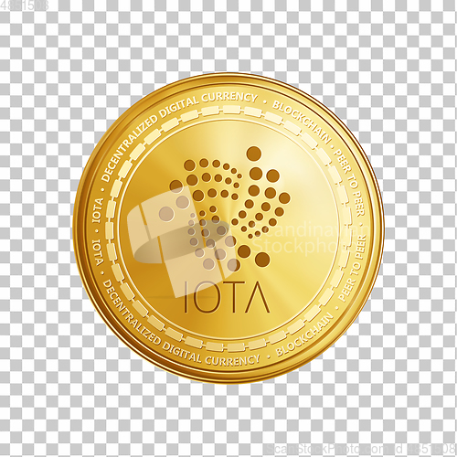 Image of Golden IOTA blockchain coin symbol.