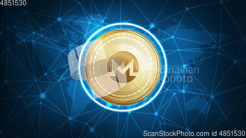 Image of Monero symbol on futuristic hud banner.