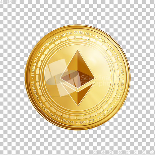 Image of Golden ethereum blockchain coin symbol.