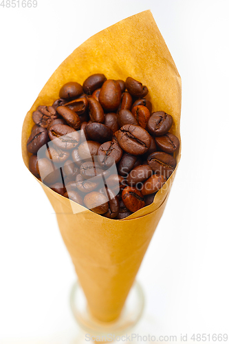 Image of espresso coffee beans on a paper cone