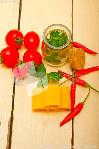 Image of Italian pasta paccheri with tomato mint and chili pepper