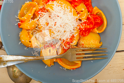 Image of Italian snail lumaconi pasta with tomatoes