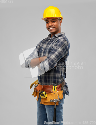 Image of happy indian worker or builder with crossed arms