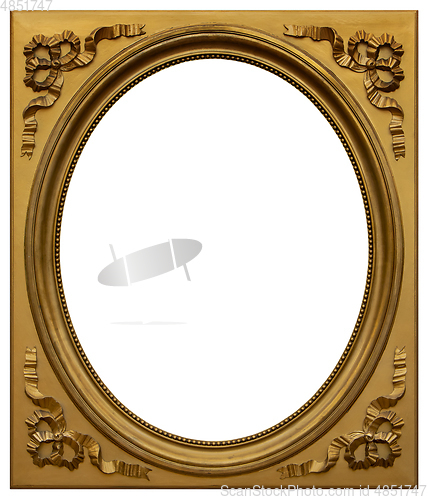 Image of Old wooden square oval gilded frame isolated on the white backgr