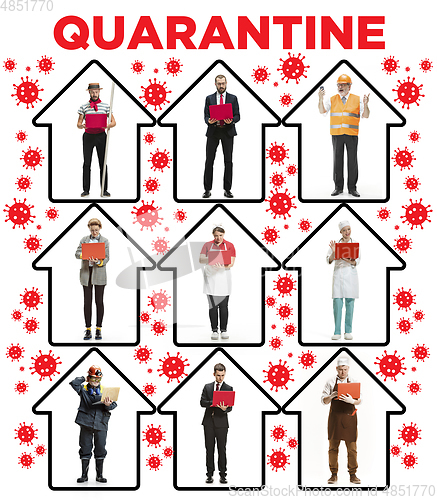 Image of Collage made with different professions - keep quarantine if you feel sick