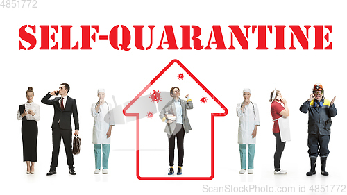 Image of Collage made with different professions - keep quarantine if you feel sick