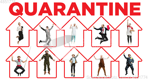 Image of Collage made with different professions - keep quarantine if you feel sick