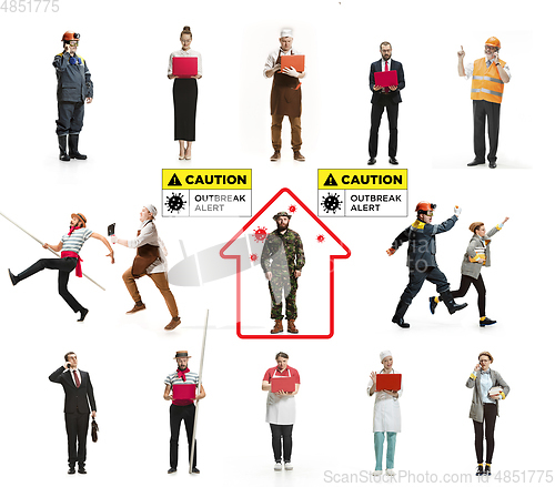 Image of Collage made with different professions - keep quarantine if you feel sick