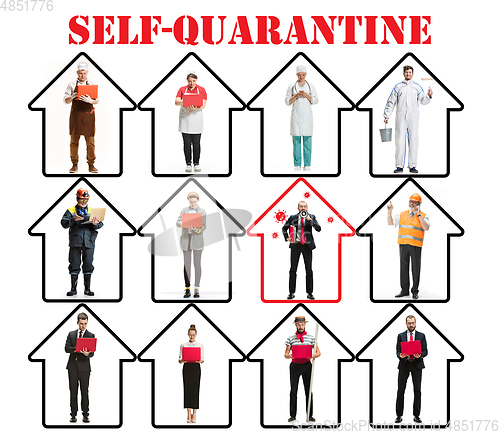 Image of Collage made with different professions - keep quarantine if you feel sick