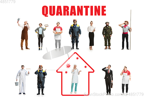 Image of Collage made with different professions - keep quarantine if you feel sick