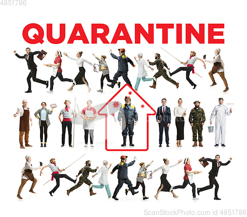 Image of Collage made with different professions - keep quarantine if you feel sick