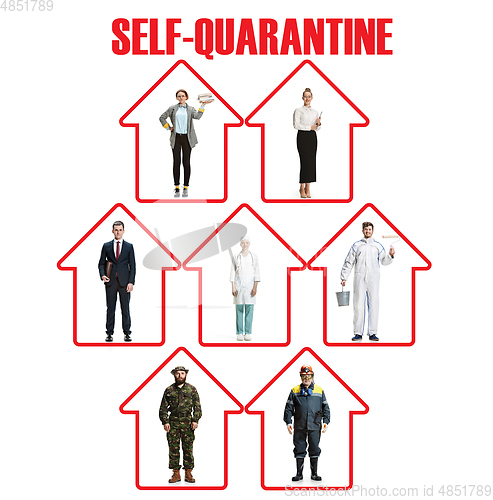 Image of Collage made with different professions - keep quarantine if you feel sick