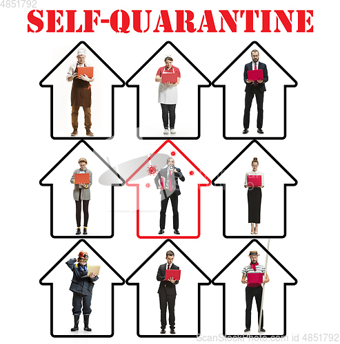 Image of Collage made with different professions - keep quarantine if you feel sick