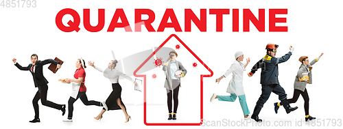 Image of Collage made with different professions - keep quarantine if you feel sick