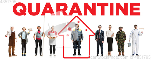 Image of Collage made with different professions - keep quarantine if you feel sick