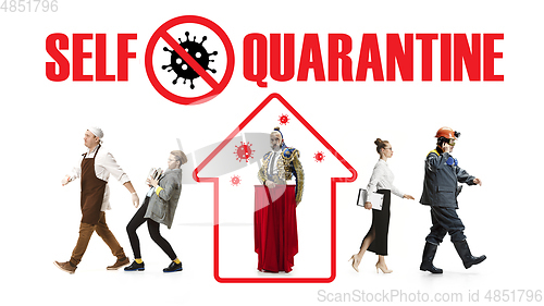 Image of Collage made with different professions - keep quarantine if you feel sick