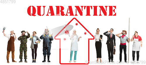 Image of Collage made with different professions - keep quarantine if you feel sick