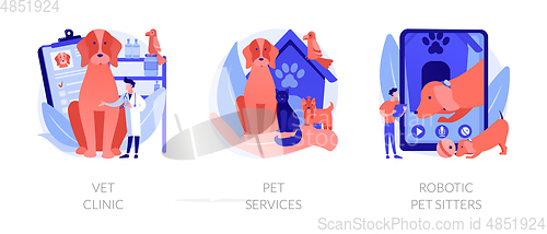 Image of Pets medical service and entertainment vector concept metaphors