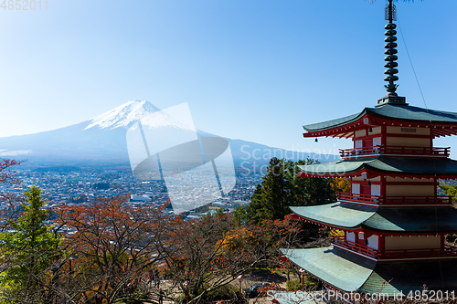 Image of Mount Fuji and Chureito Pagoda at autumn season