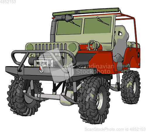 Image of Dark green and red sand buggy with grey tiers vector illustratio