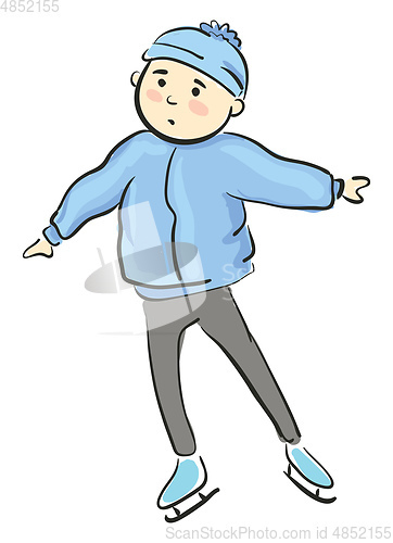 Image of Young boy ice skating vector illustration 