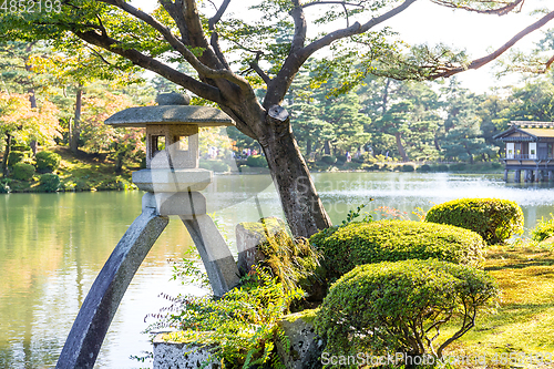 Image of Japanese garden and water pond