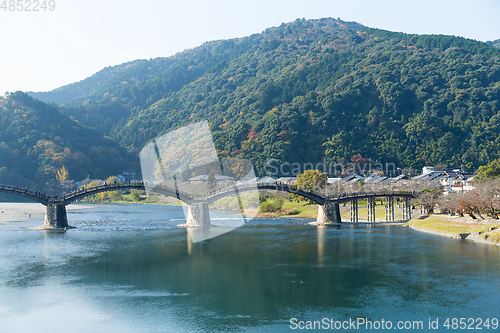 Image of Wooden arched bridge in Japan