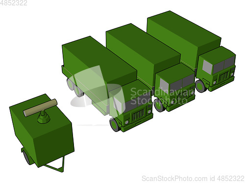 Image of Three Military Vehicle vector or color illustration