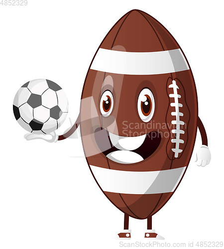 Image of Rugby ball is holding soccer ball, illustration, vector on white