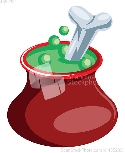 Image of Red pot with green poison and bone floating vector illustration 