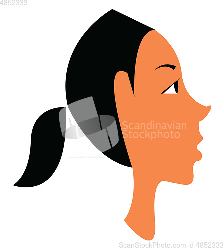 Image of Brown girl in black ponytail vector or color illustration