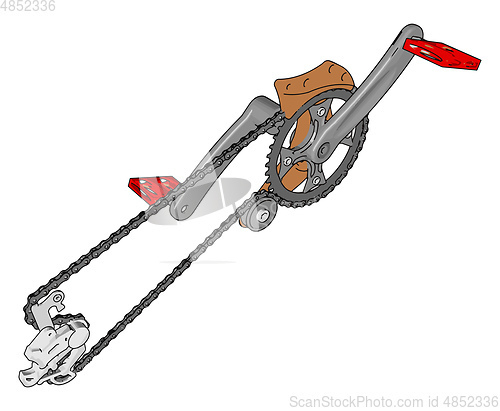 Image of Grey crank set for bike with red pedals vector illustration on w