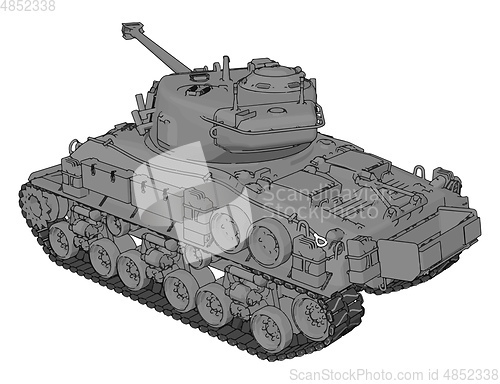 Image of 3D vector illustration on white background of a gray military ta