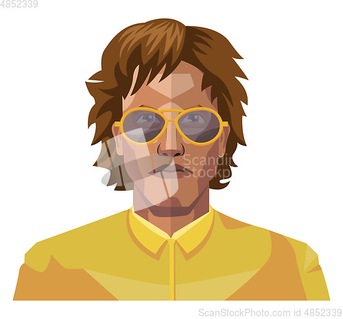 Image of Man with long brown hair wearing glasses illustration vector on 
