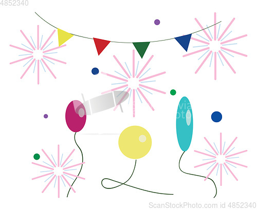 Image of Celebratory decoration with balloons banner and confetti vector 