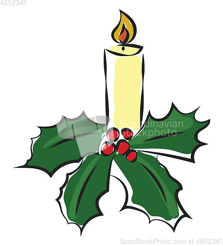 Image of Painting of a decorated Xmas candle vector or color illustration