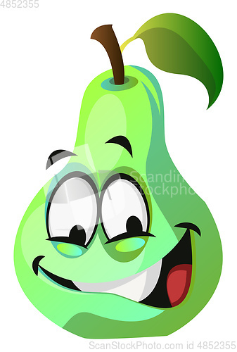 Image of Crazy green pear cartoon face illustration vector on white backg