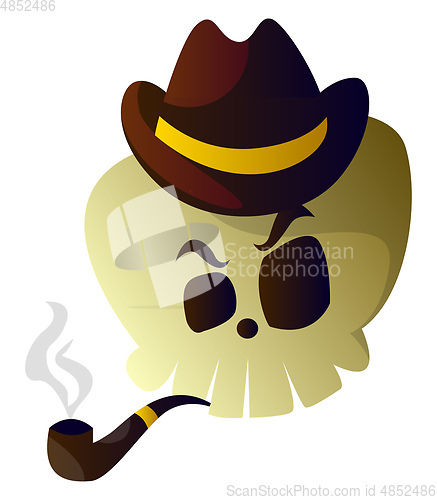 Image of Cartoon skull with brown hat and pipe vector illustartion on whi