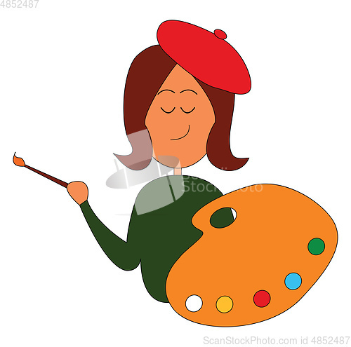 Image of A girl painter holding a palette and a paintbrush vector or colo