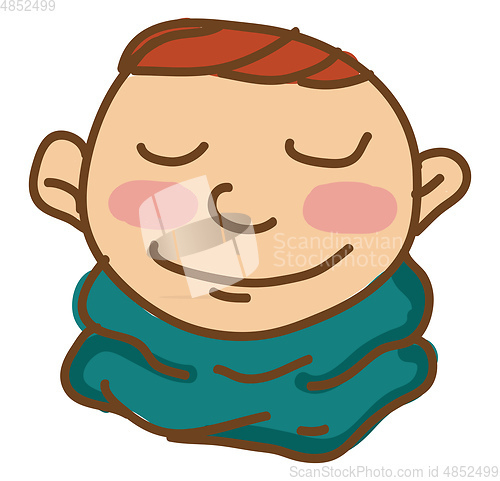 Image of Blushing boy in neck scarf vector or color illustration