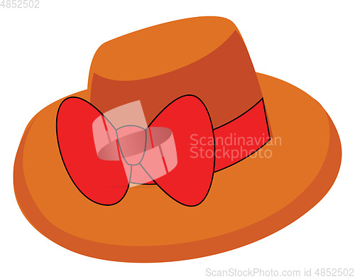 Image of Simple vector illustration of a orange hat with big red bow whit