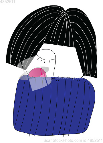 Image of A woman with short black hair wearing a striped sweater vector o