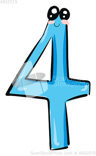 Image of Funny smiling cartoon number-4 vector or color illustration