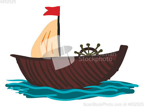 Image of A wooden sailing boat is ready for the ride vector or color illu