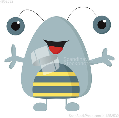 Image of Happy light grey monster with arms wide open and grey and yellow