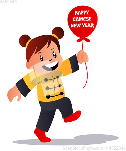 Image of Cartoon girl celebrating chinese new year vector illustration on