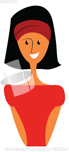 Image of A smart girl wearing a red dress and head bandana vector color d