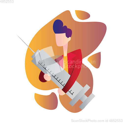Image of Male doctor holding big injection vector character illustration 